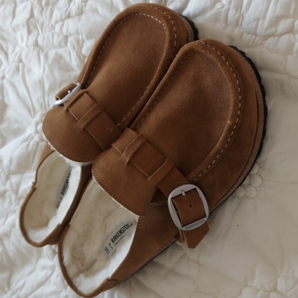 New Birkenstock Buckley Shearling Suede Leather Clog
